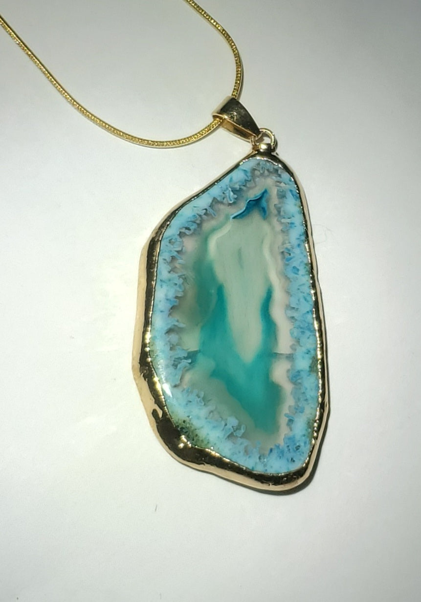 Blue Sliced Geode Pendant on 20" Chain - Gift Boxed