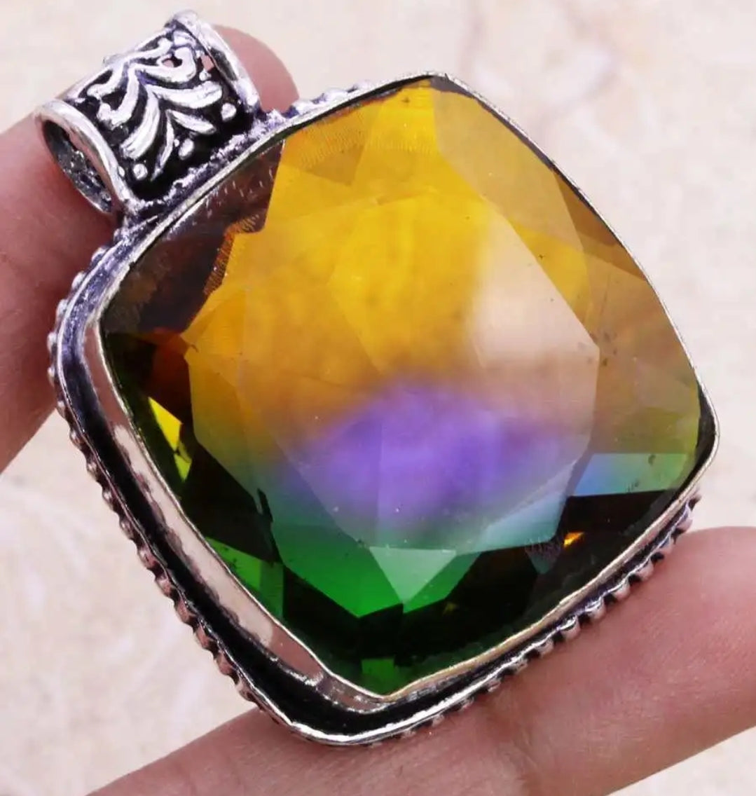 Multi-Color Tourmaline Pendant - 1.5" Gemstone on Cord and Gift-Boxed
