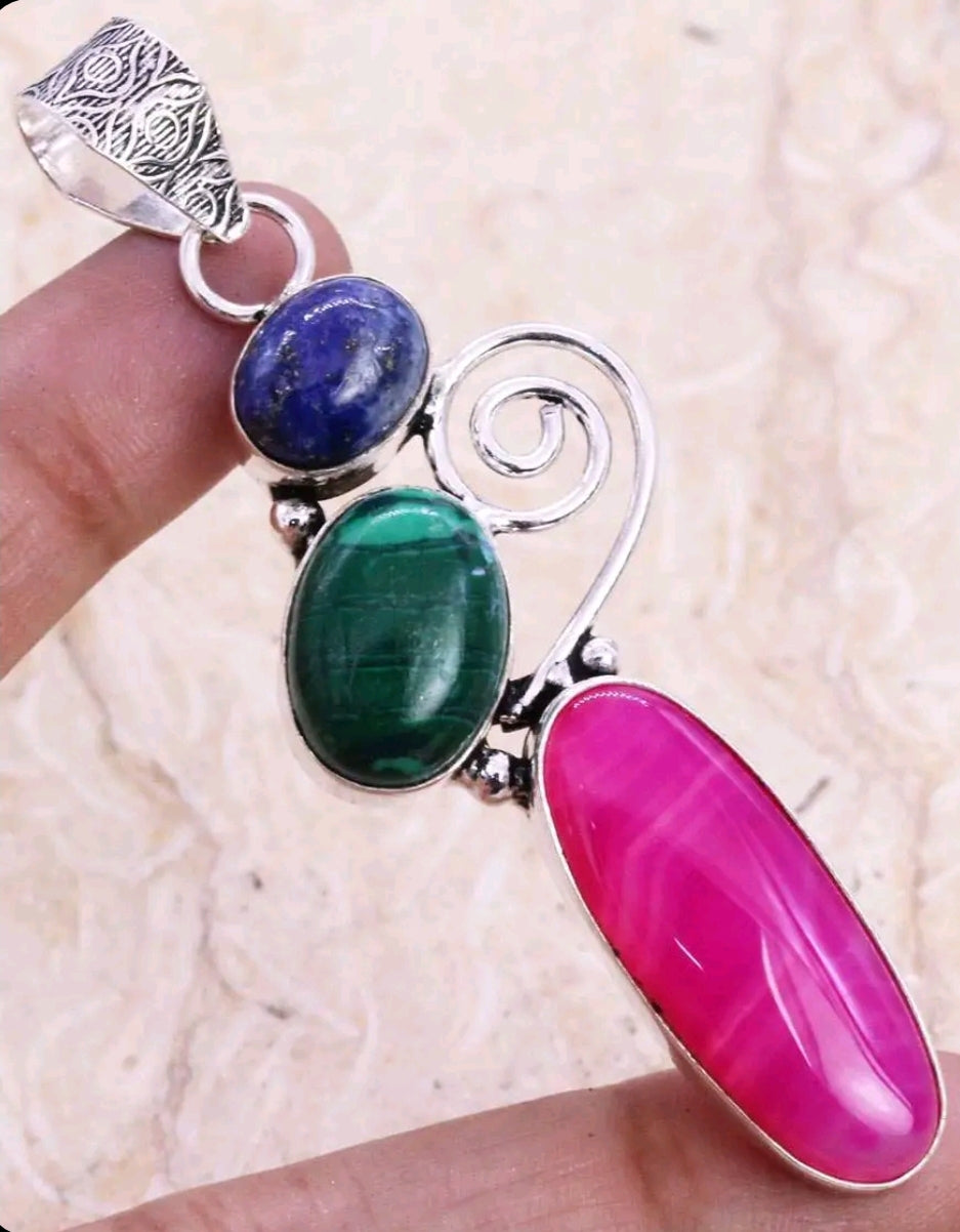 Multi Stone Agate Pendant - 2.5" Gemstone on Cord and Gift-Boxed
