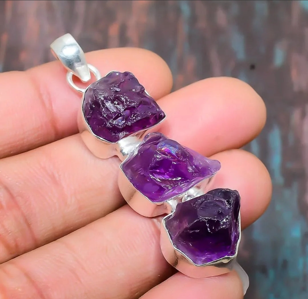 Amethyst Raw Gemstone 2" Pendant on Cord, Gift-Boxed