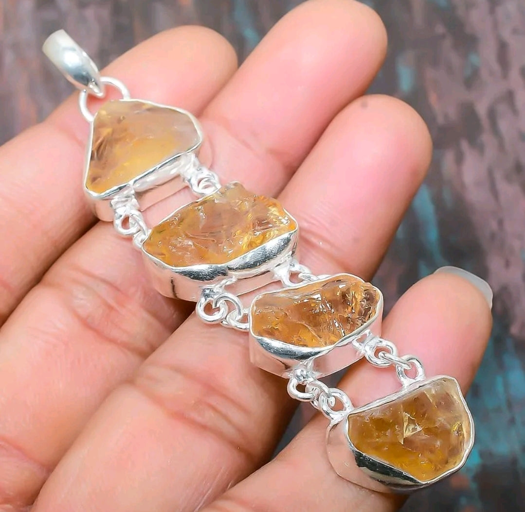 Citrine Raw Gemstone 3" Pendant on Cord, Gift-Boxed