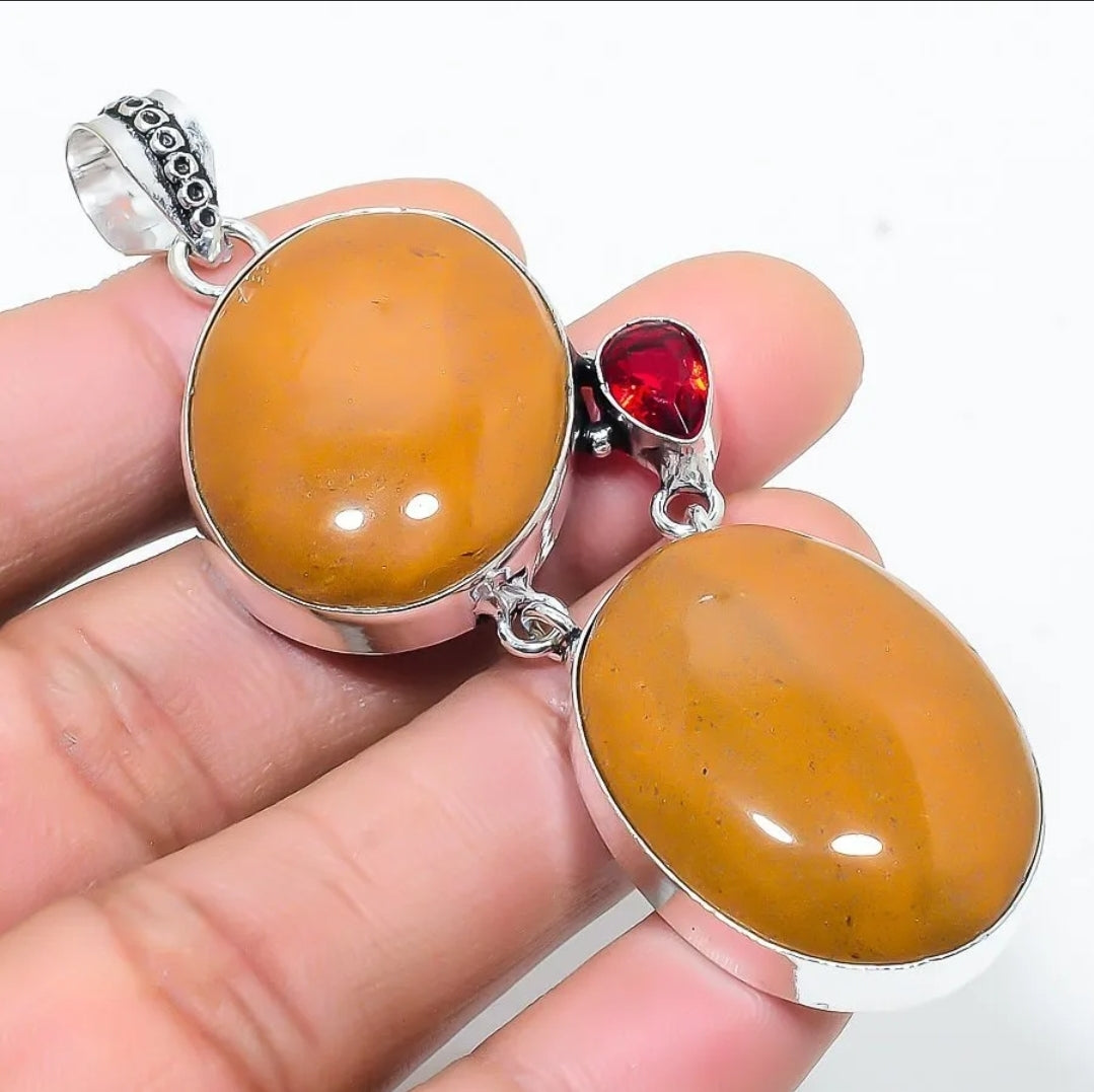 Agate and Garnet 3" Pendant on Cord, Gift-Boxed