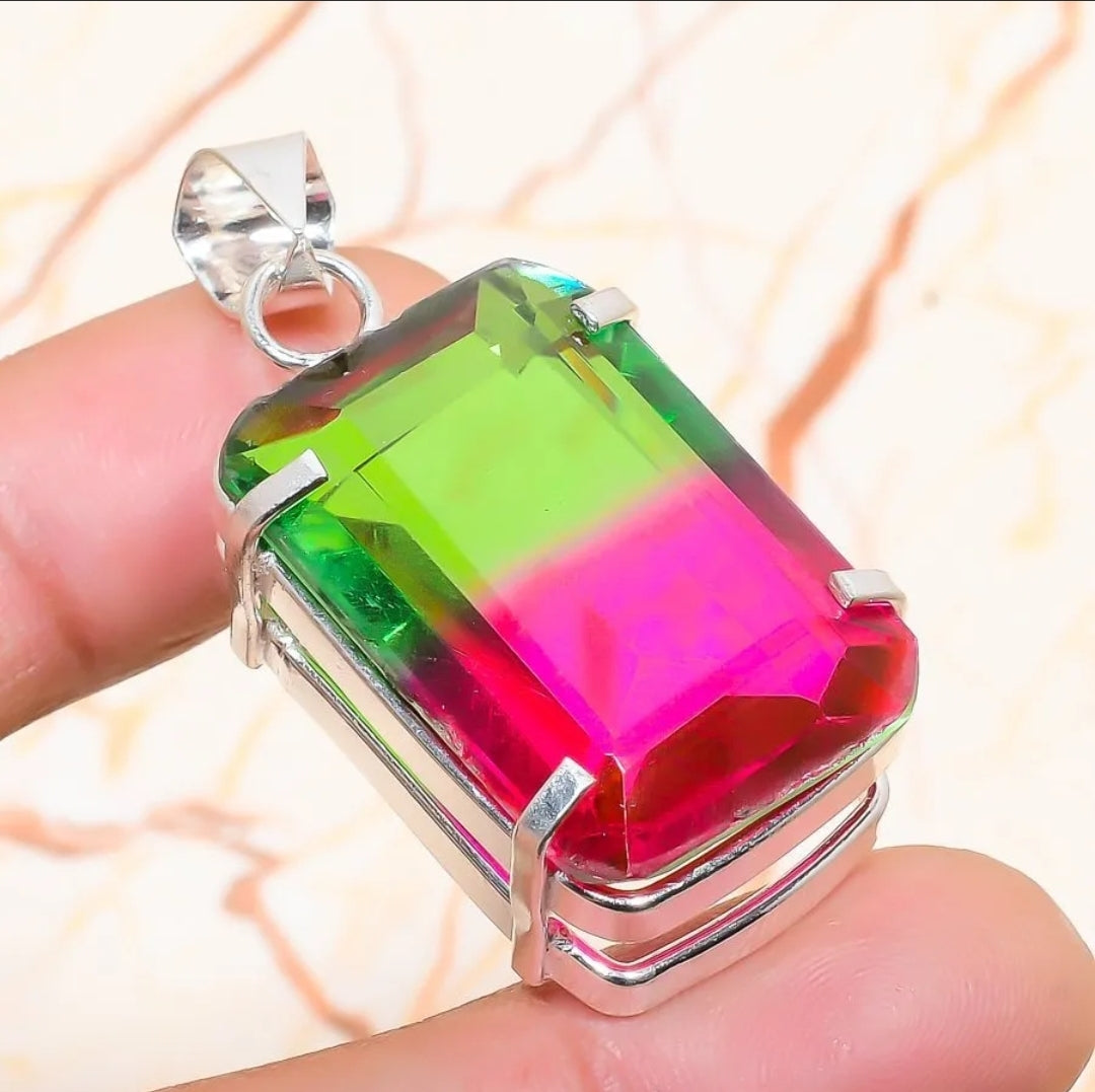 Watermelon Bi-Color Tourmaline 1.75" Pendant on Cord and Gift-Boxed