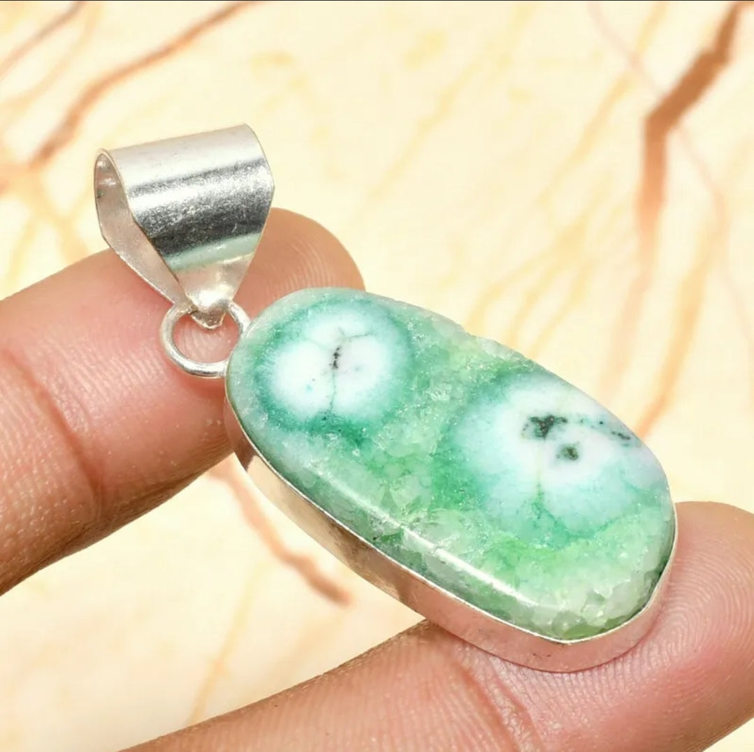 Green Solar Quartz 1.75" Pendant on Cord, Gift-Boxed