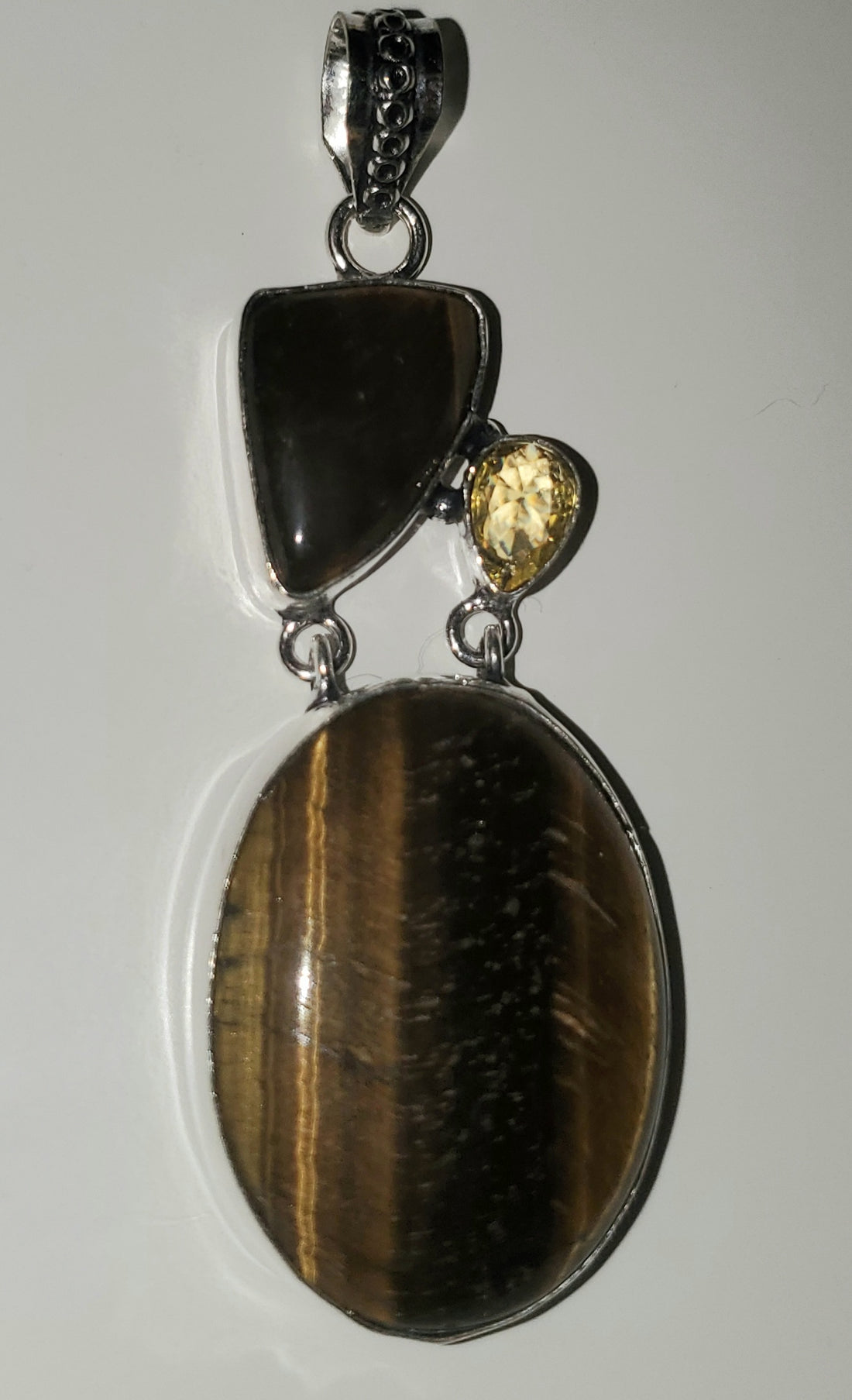 Tiger Eye, Citrine Gemstone 2.75" Pendant on cord and Gift-Boxed