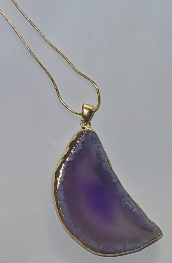 Purple Sliced Geode Pendant on 20" Chain - Gift Boxed