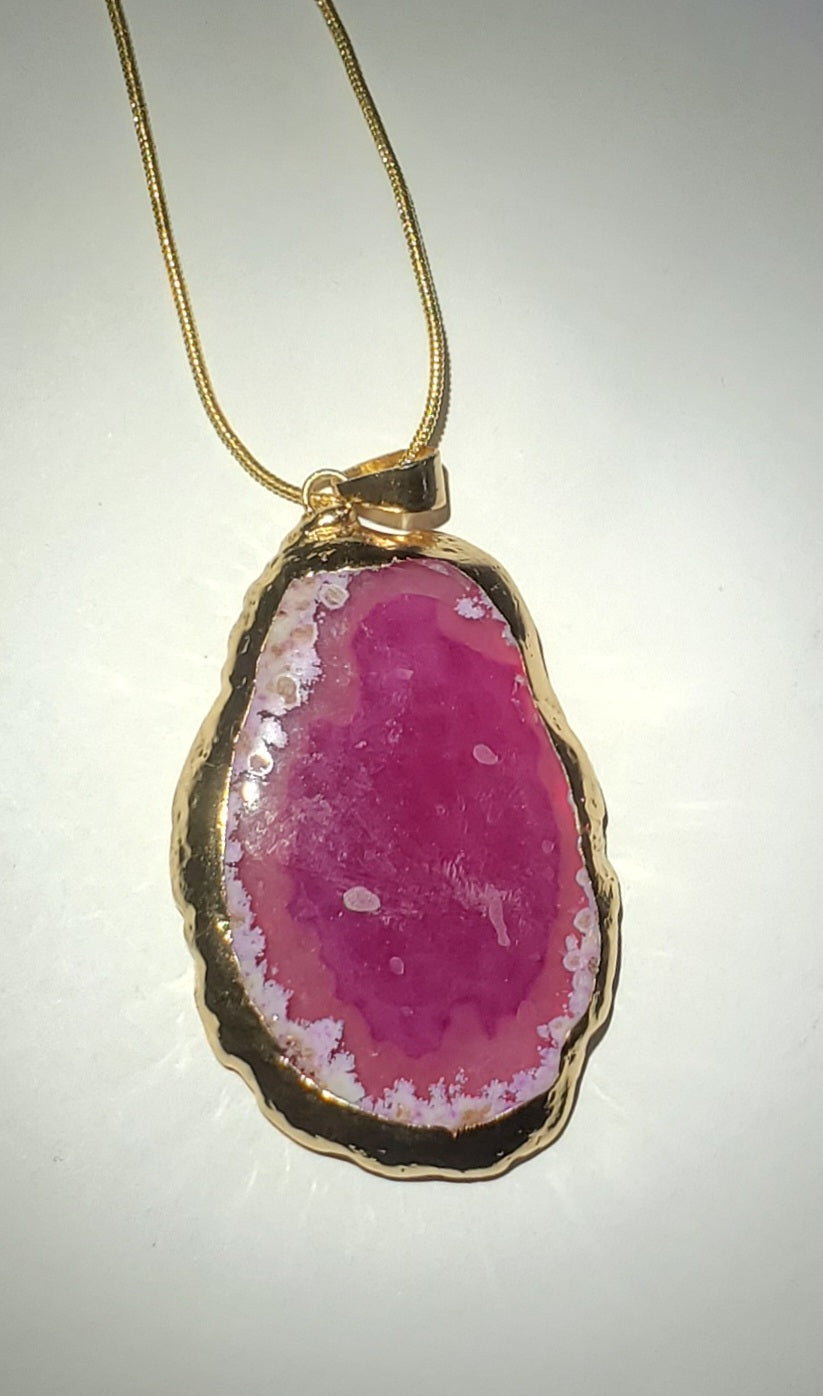 Pink Sliced Geode Pendant on 20" Chain - Gift Boxed