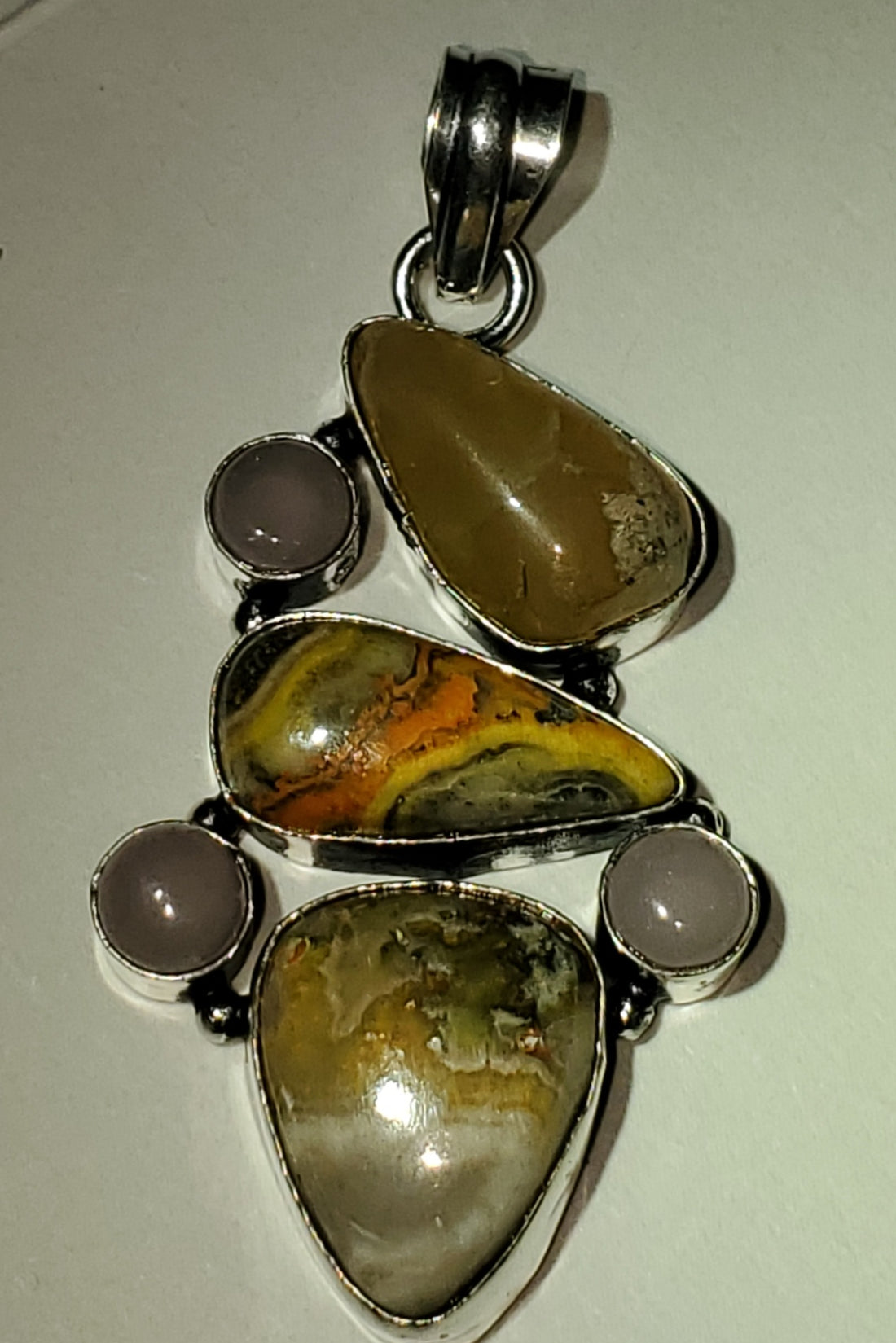 Bumble Bee Jasper and Pink Chalcedony 2" Pendant on Cord, Gift-Boxed