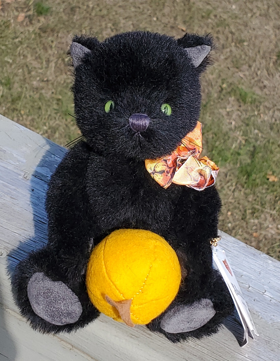 Halloween Cat - 7.5" Black, Mohair Cat by Teddy Hermann - Only 200 made!
