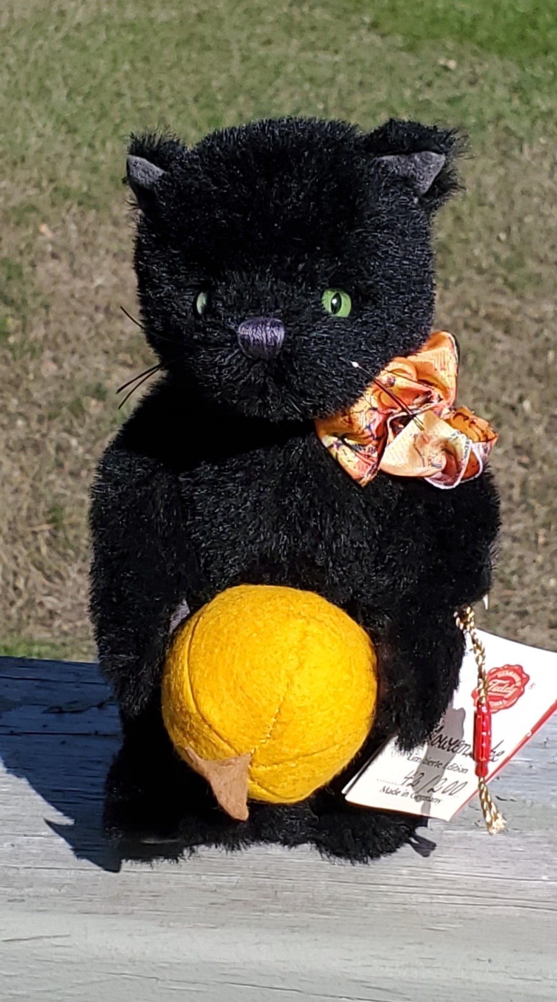 Halloween Cat - 7.5" Black, Mohair Cat by Teddy Hermann - Only 200 made!