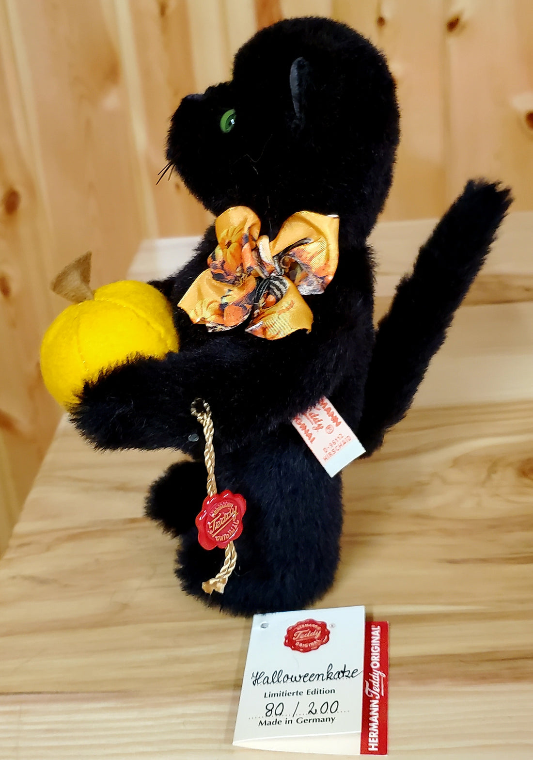 Halloween Cat - 7.5" Black, Mohair Cat by Teddy Hermann - Only 200 made!