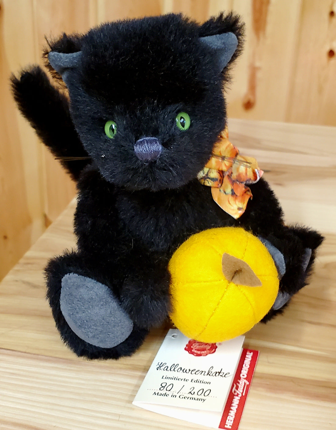 Halloween Cat - 7.5" Black, Mohair Cat by Teddy Hermann - Only 200 made!