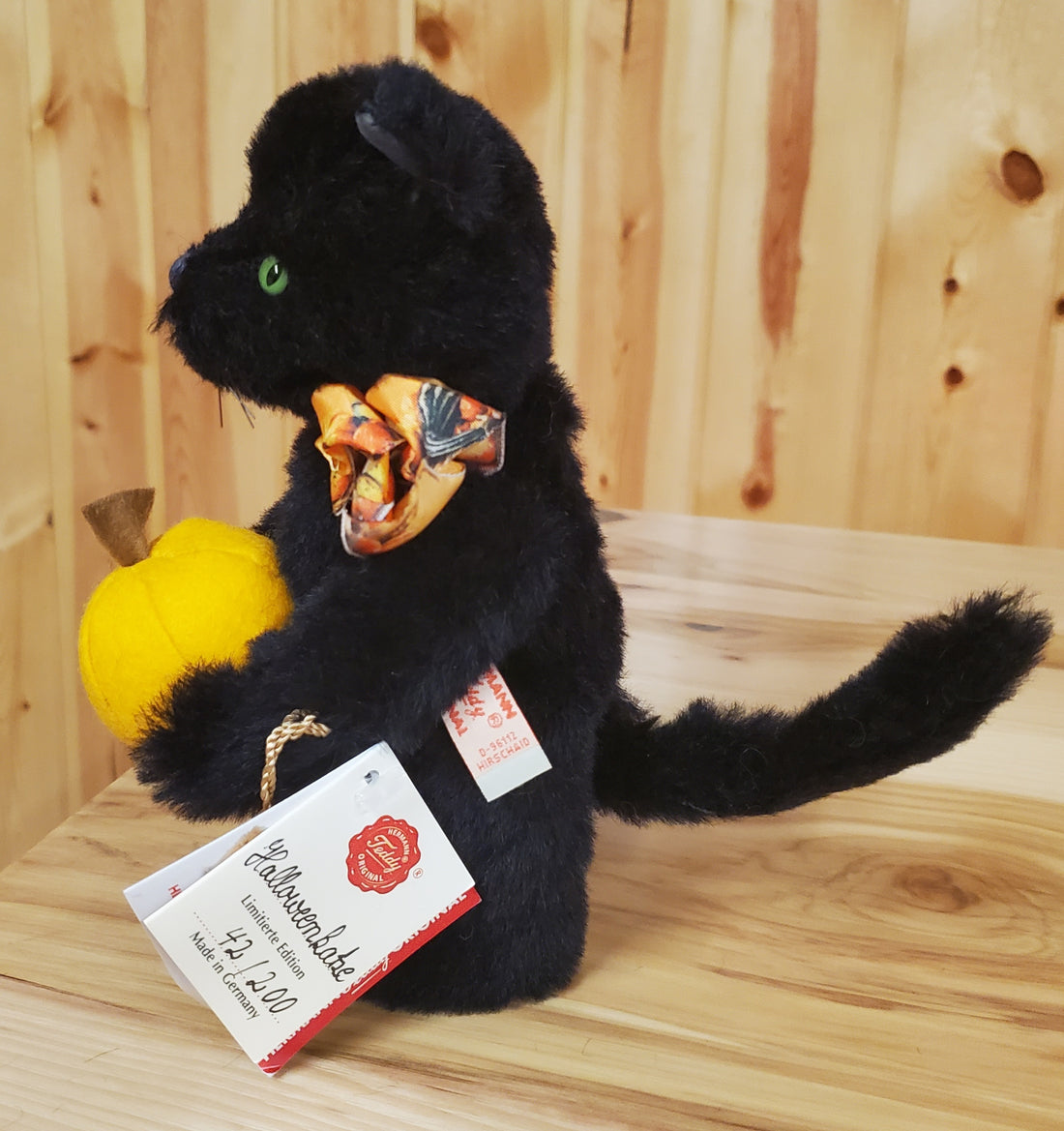 Halloween Cat - 7.5" Black, Mohair Cat by Teddy Hermann - Only 200 made!