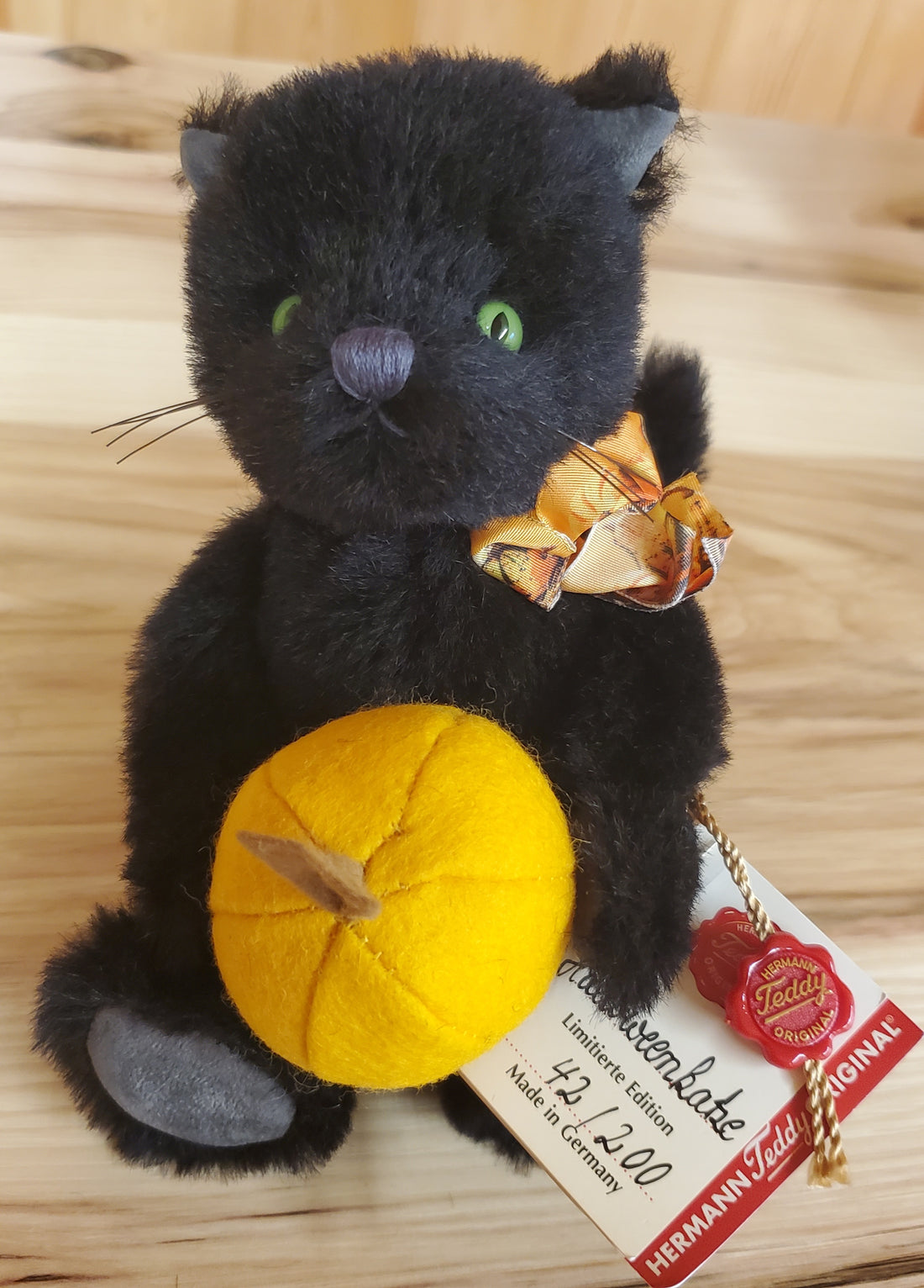 Halloween Cat - 7.5" Black, Mohair Cat by Teddy Hermann - Only 200 made!