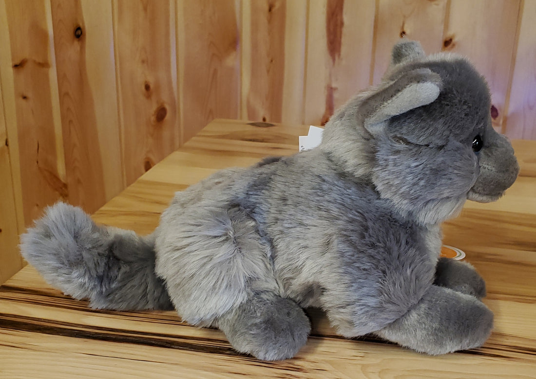 Grey Shorthair - 8" Non-Jointed Lying Down Cat by Teddy Hermann of Germany