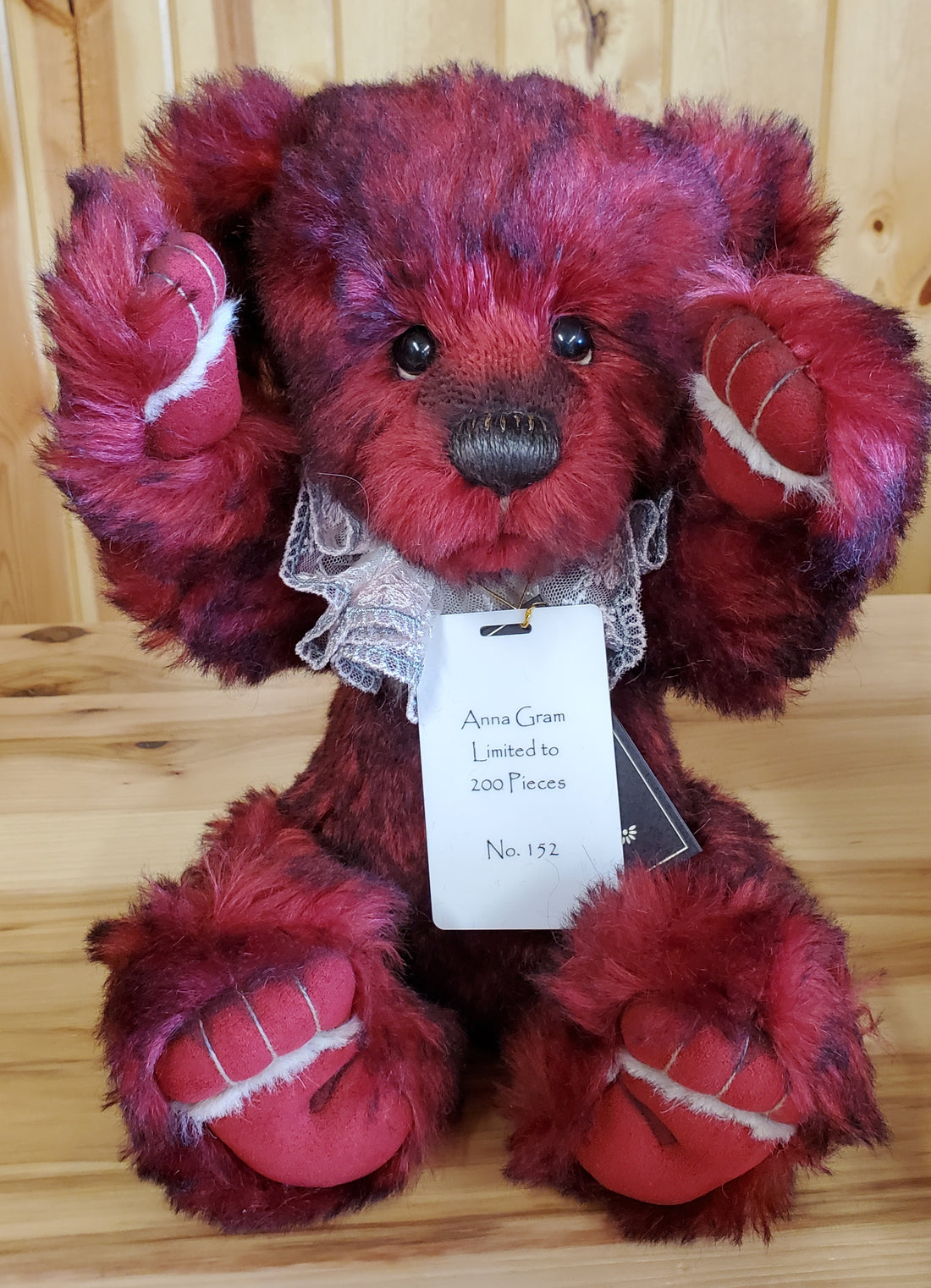 Anna Gram - 13.5" Deep Red Mohair Bear Isabelle Collection by Charlie Bears