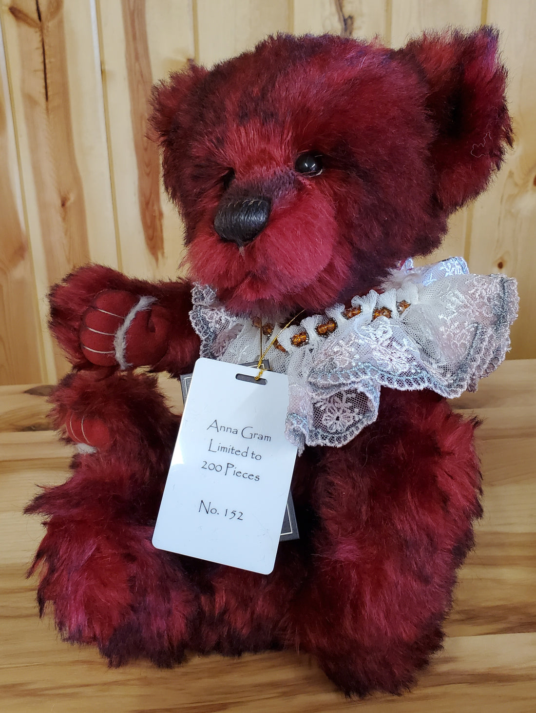 Anna Gram - 13.5" Deep Red Mohair Bear Isabelle Collection by Charlie Bears