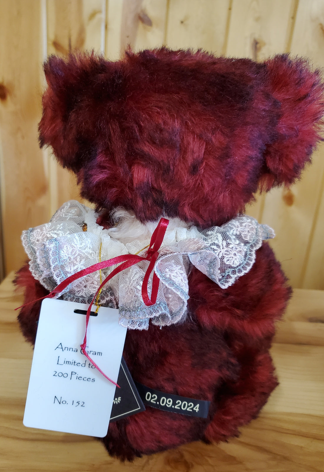 Anna Gram - 13.5" Deep Red Mohair Bear Isabelle Collection by Charlie Bears