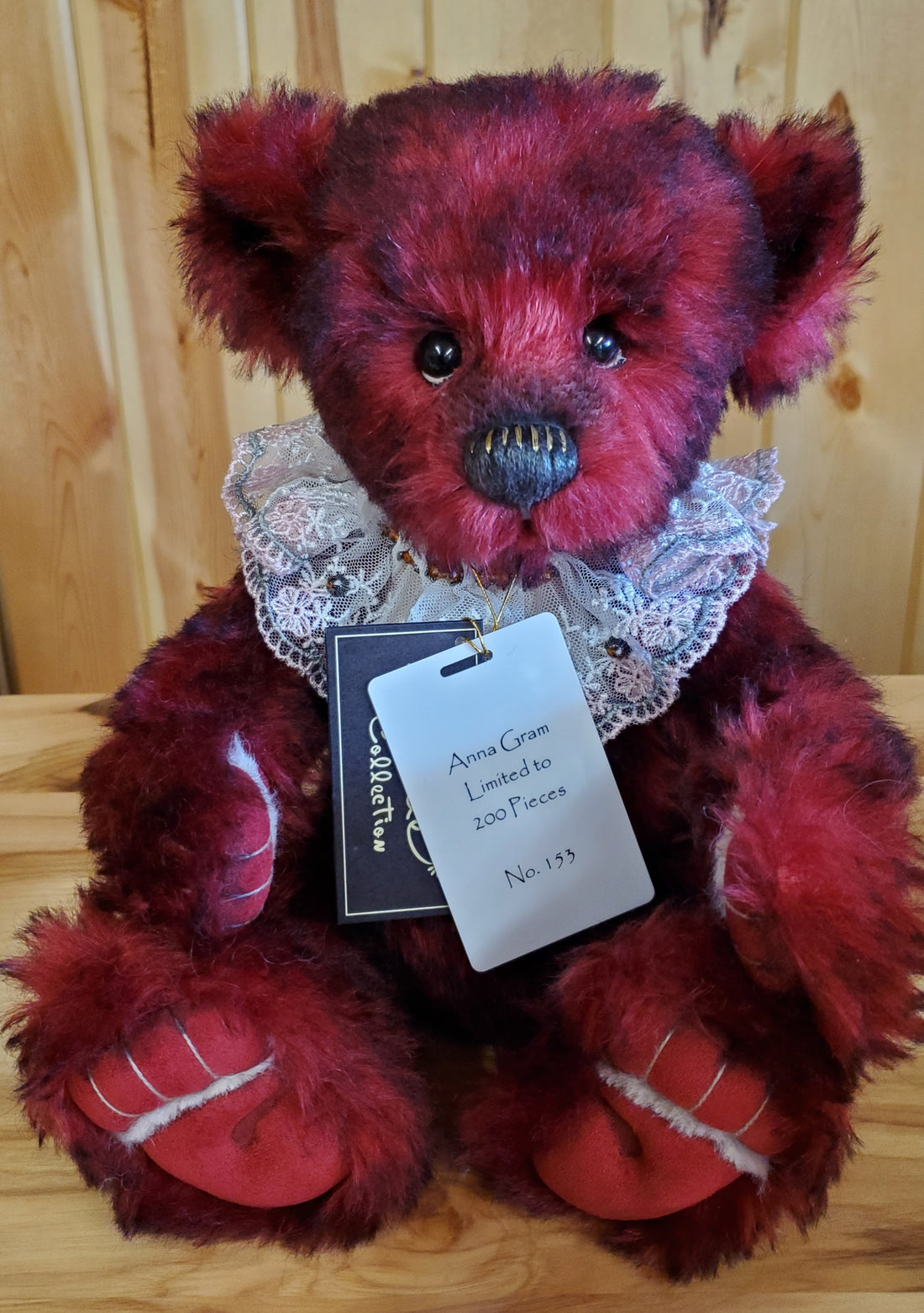 Anna Gram - 13.5" Deep Red Mohair Bear Isabelle Collection by Charlie Bears