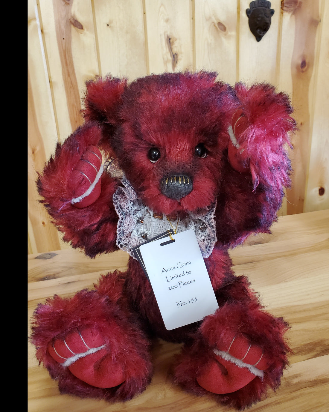 Anna Gram - 13.5" Deep Red Mohair Bear Isabelle Collection by Charlie Bears