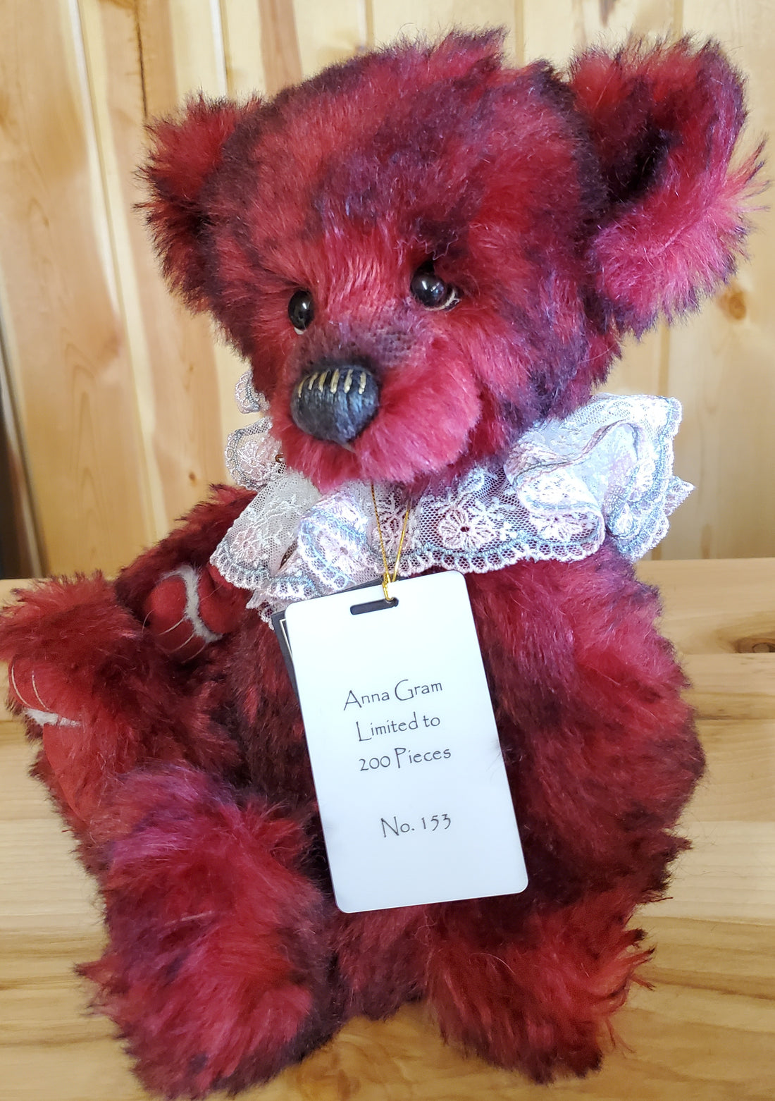 Anna Gram - 13.5" Deep Red Mohair Bear Isabelle Collection by Charlie Bears