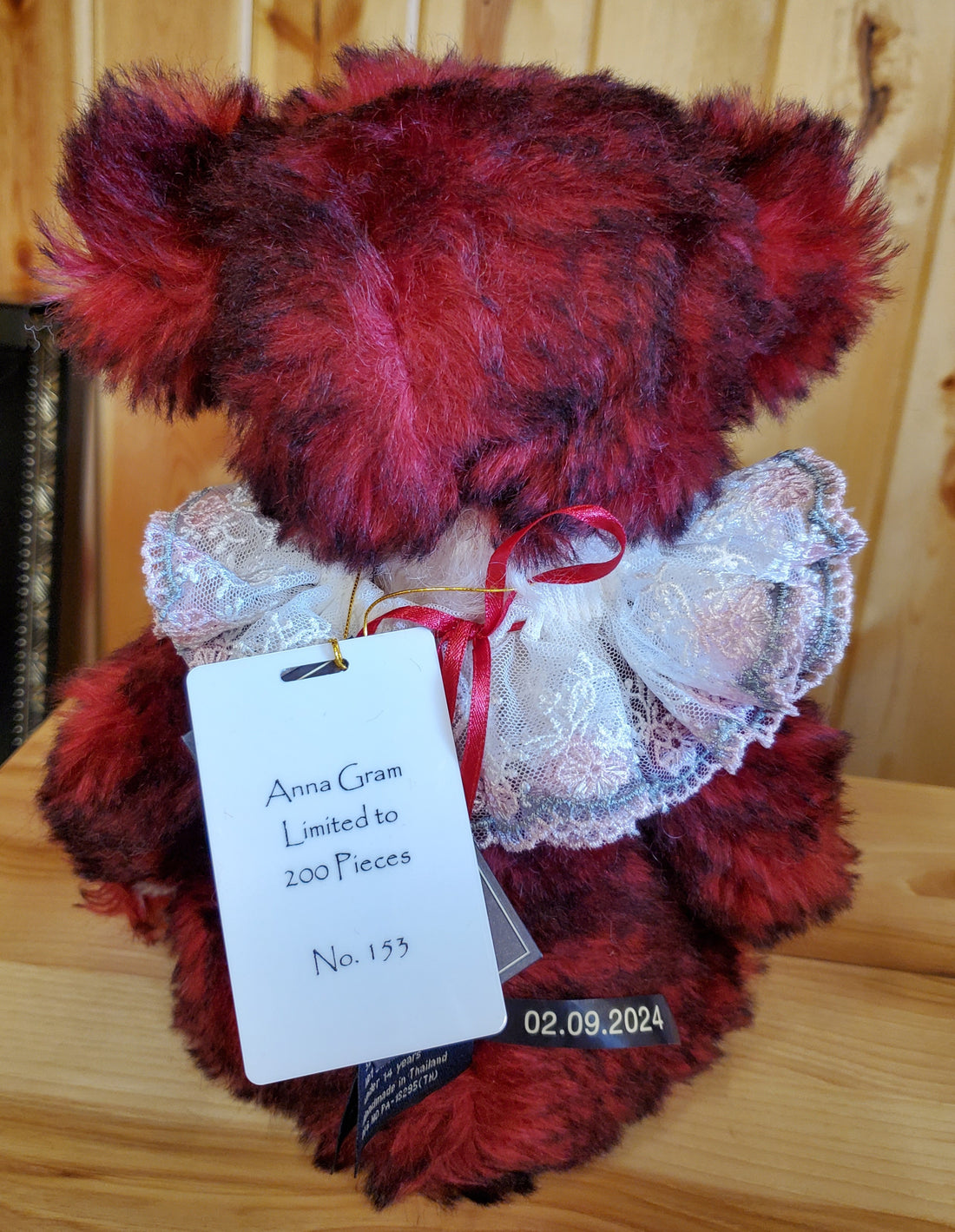 Anna Gram - 13.5" Deep Red Mohair Bear Isabelle Collection by Charlie Bears