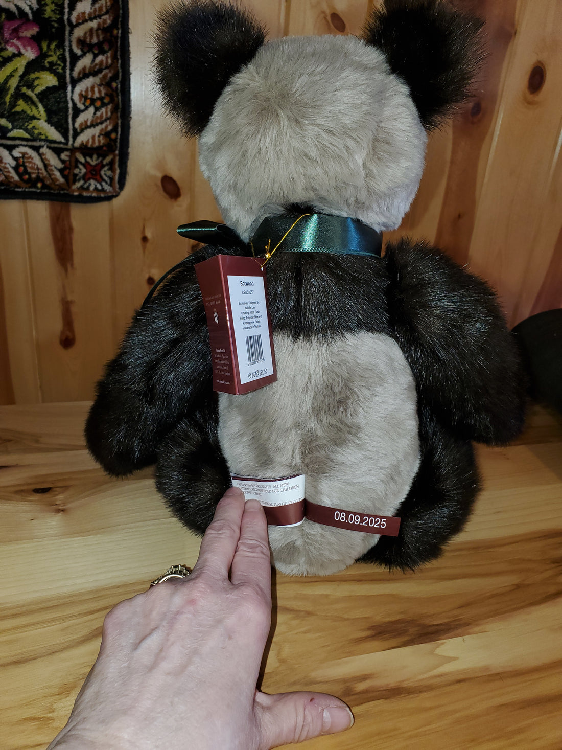 Botwood- 17" Black and Beige Panda w/ Green Bow by Charlie Bears
