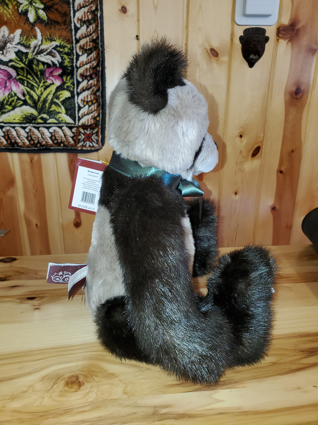 Botwood- 17" Black and Beige Panda w/ Green Bow by Charlie Bears
