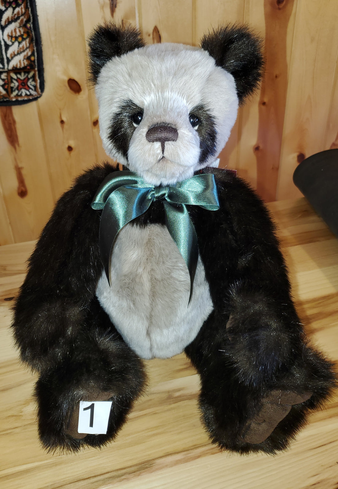 Botwood- 17" Black and Beige Panda w/ Green Bow by Charlie Bears