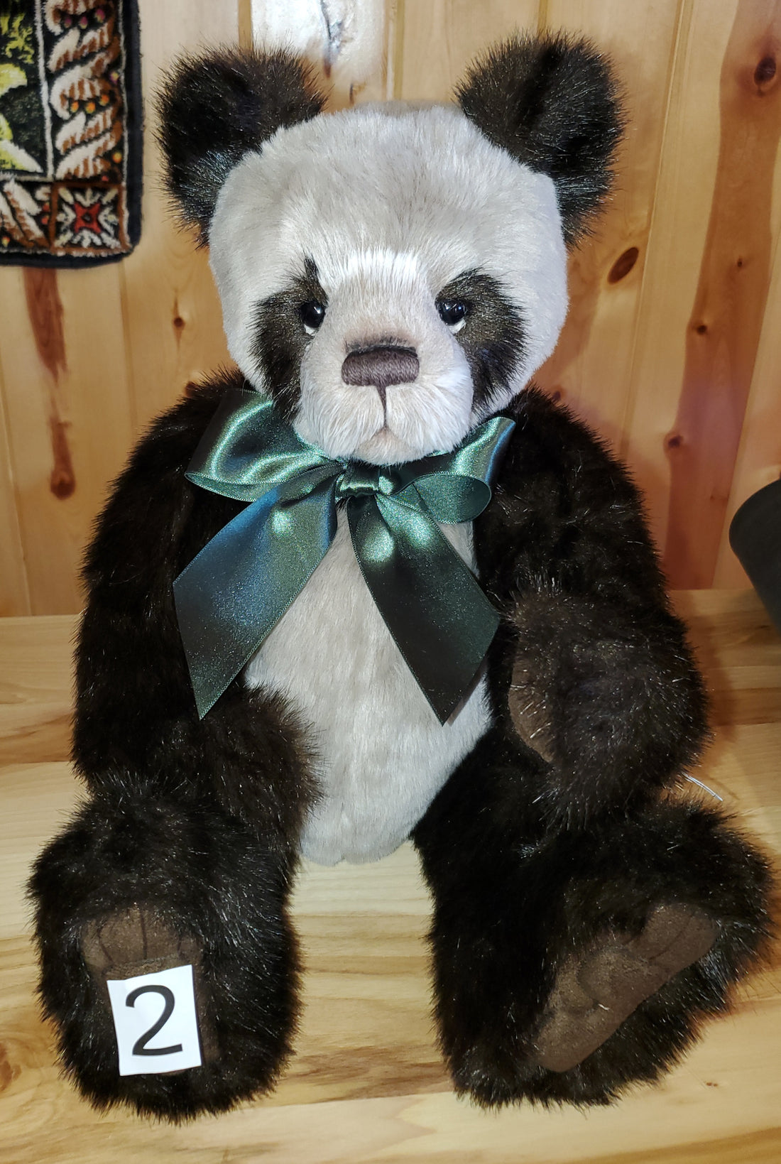 Botwood- 17" Black and Beige Panda w/ Green Bow by Charlie Bears