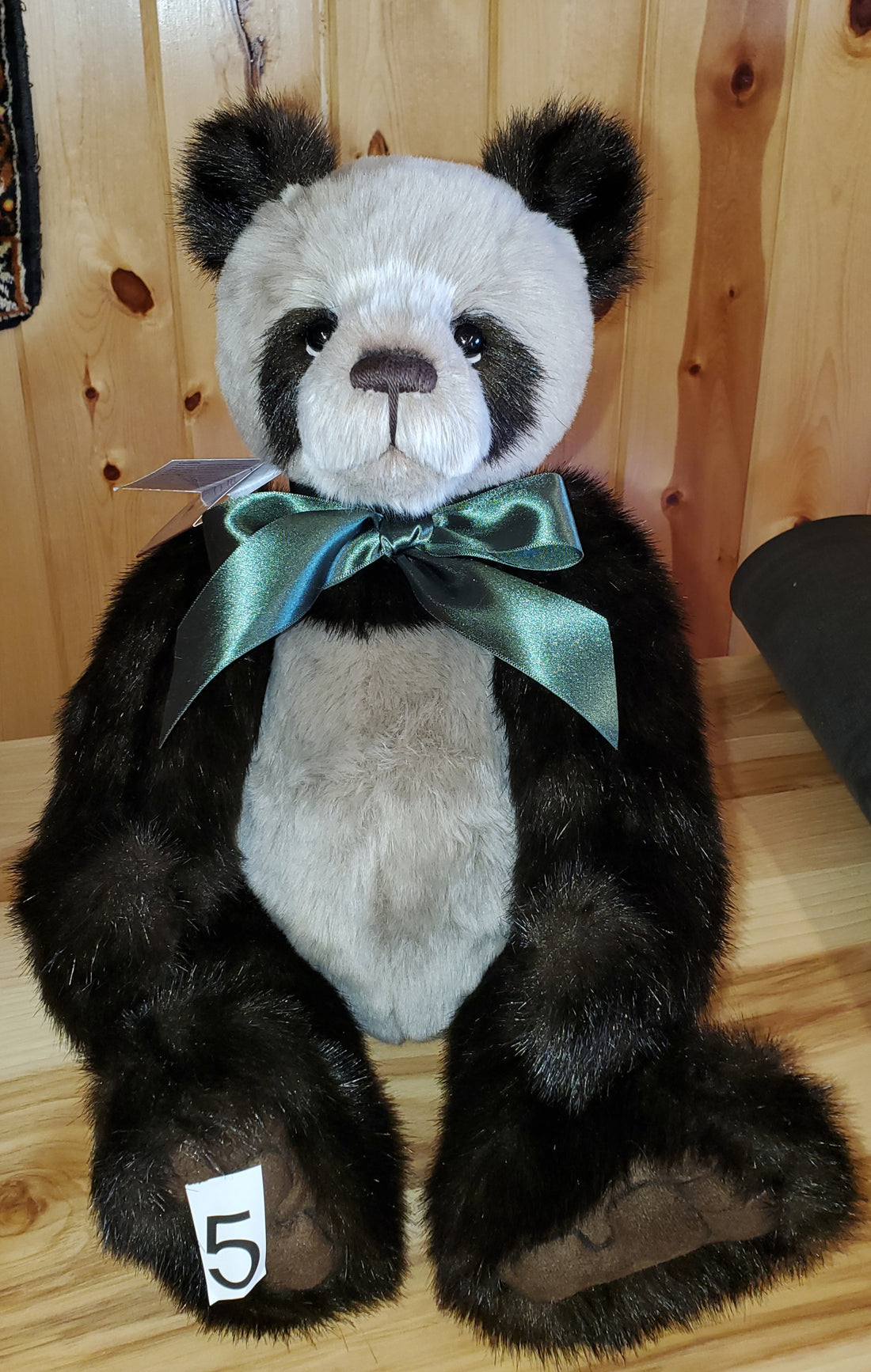 Botwood- 17" Black and Beige Panda w/ Green Bow by Charlie Bears