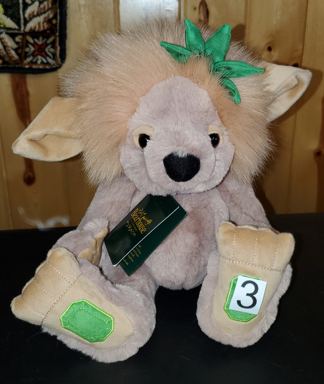 Emerald Lou- 9.5" Tan and Green Bearhouse Troll by Charlie Bears - Safe for 18 Months and Up!