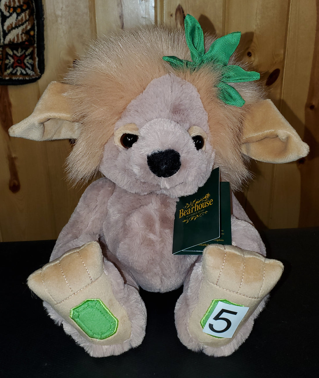 Emerald Lou- 9.5" Tan and Green Bearhouse Troll by Charlie Bears - Safe for 18 Months and Up!