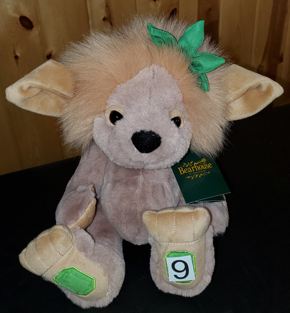 Emerald Lou- 9.5" Tan and Green Bearhouse Troll by Charlie Bears - Safe for 18 Months and Up!