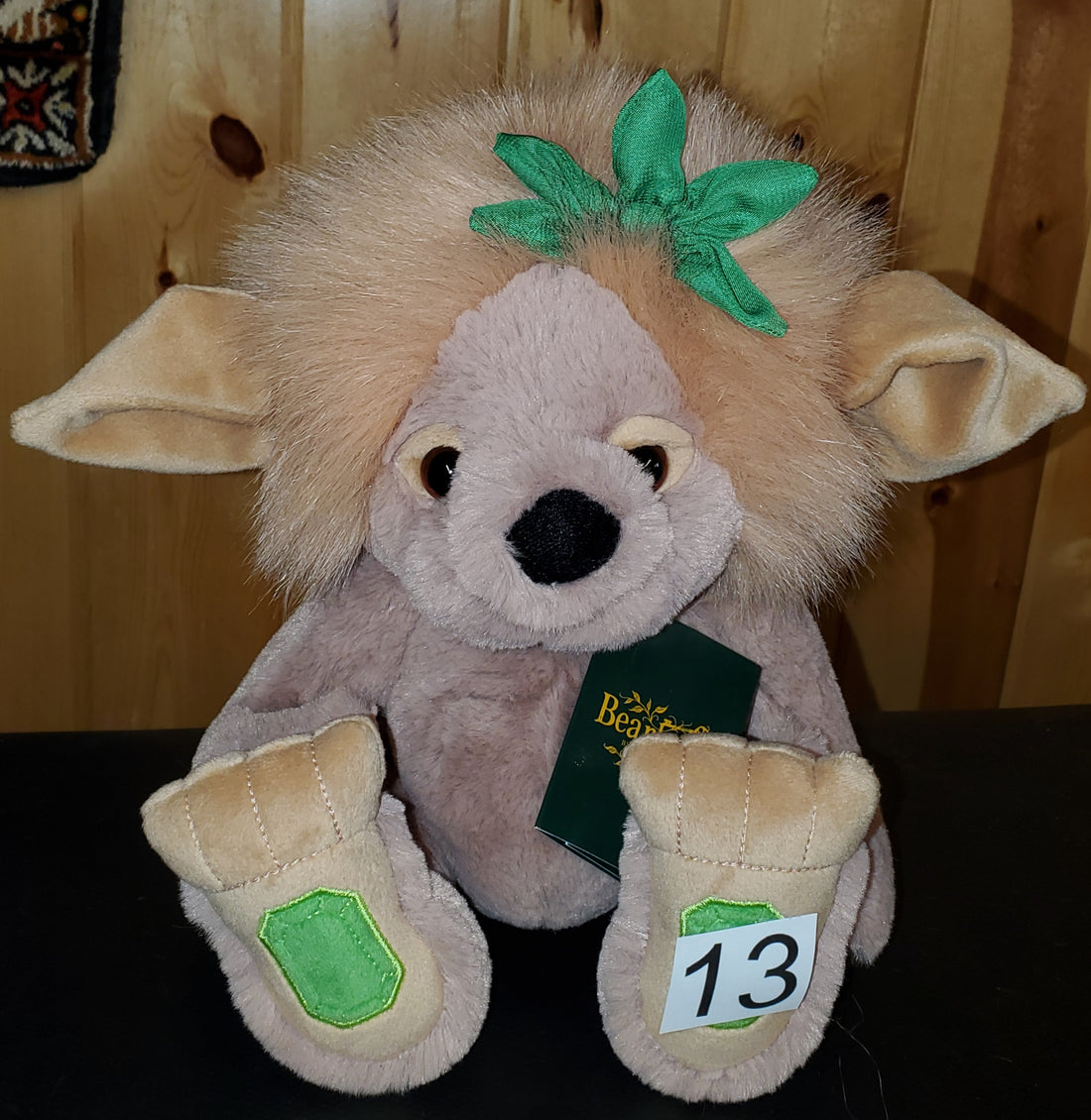 Emerald Lou- 9.5" Tan and Green Bearhouse Troll by Charlie Bears - Safe for 18 Months and Up!