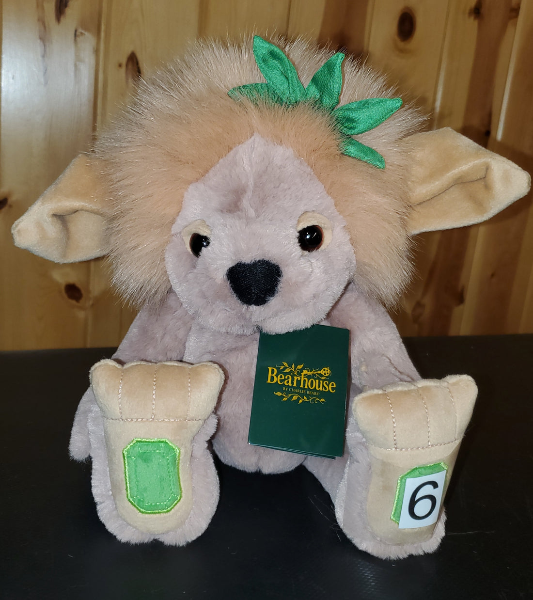 Emerald Lou- 9.5" Tan and Green Bearhouse Troll by Charlie Bears - Safe for 18 Months and Up!