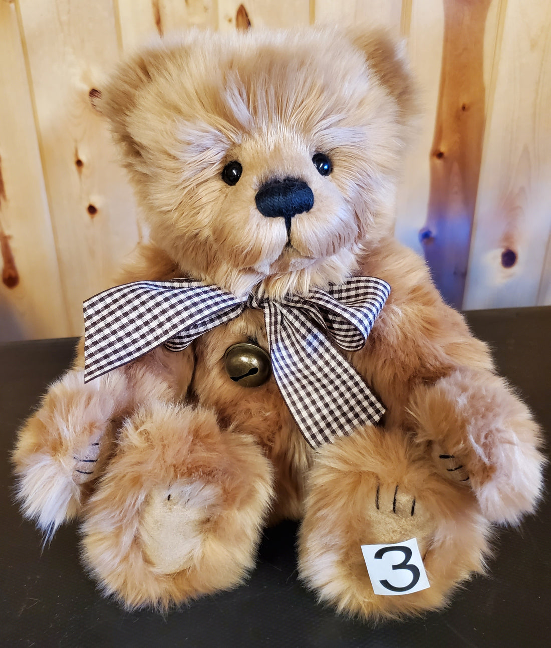 Bennett - 13 5" Plush Beige w/ Gingham Tie and Bell by Charlie Bears