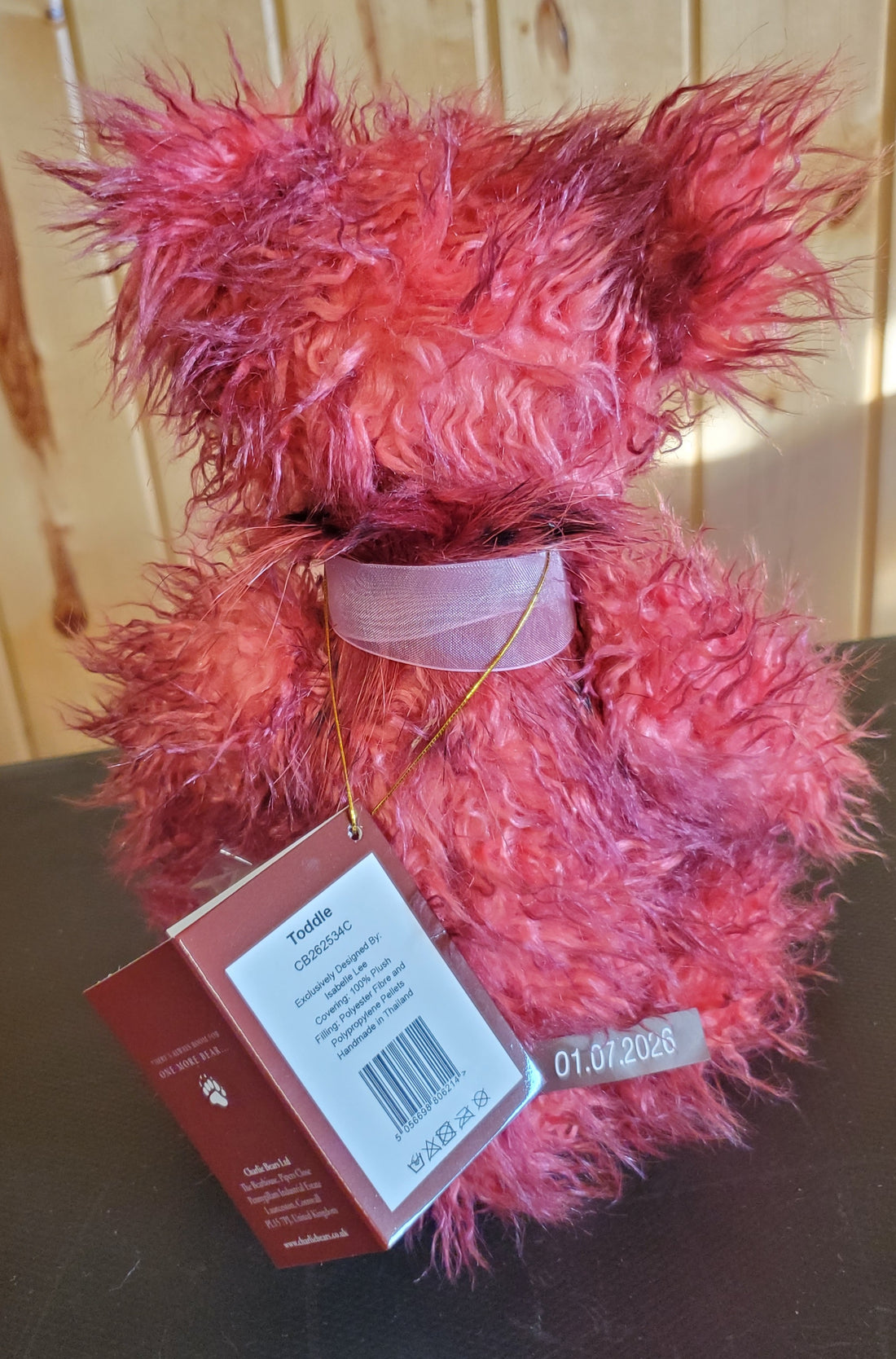 Toddle - 12.5" Hot Neon Pink Bear w/ Pink Bow - Poddle, Whizz's Sibling by Charlie Bears