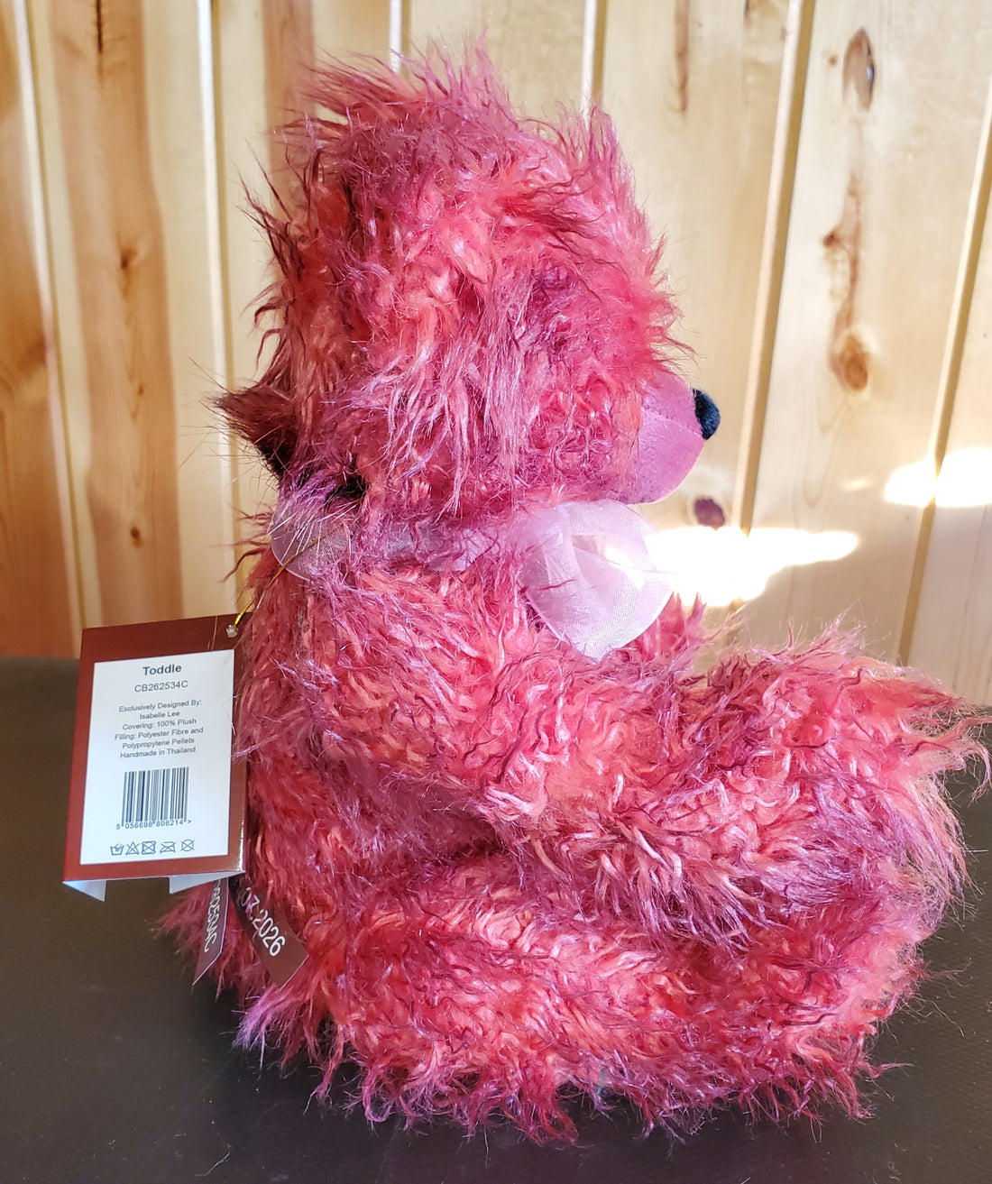 Toddle - 12.5" Hot Neon Pink Bear w/ Pink Bow - Poddle, Whizz's Sibling by Charlie Bears
