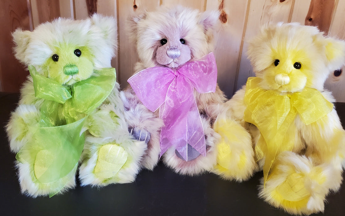 Wednesday, Thursday and Friday - 11" Green, Plum, and Yellow Plush by Charlie Bears