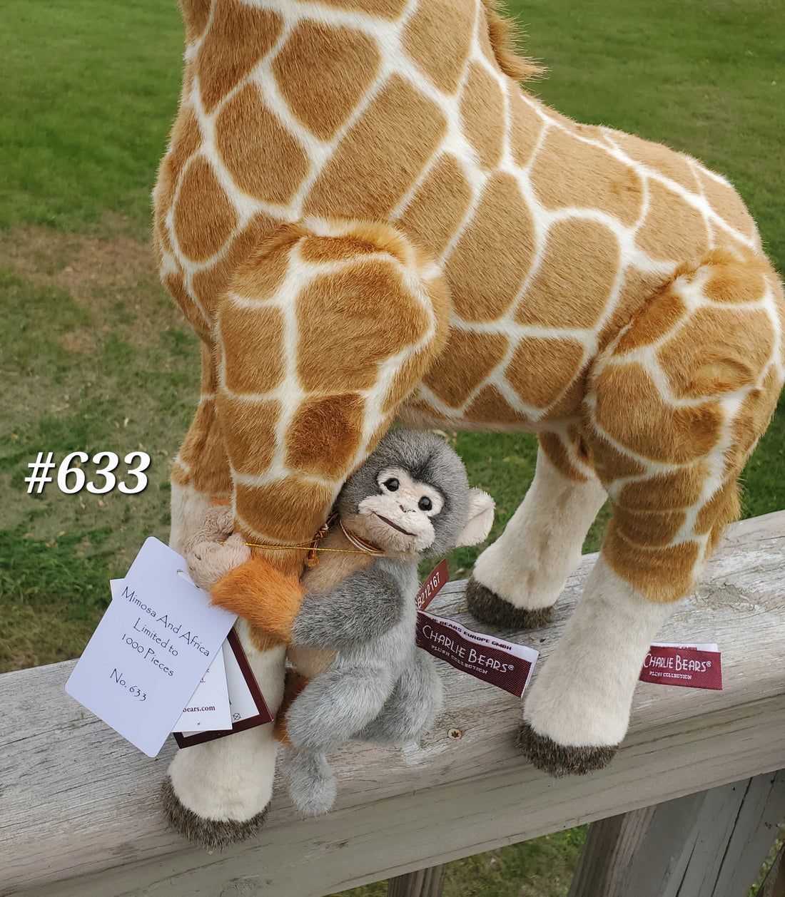 Mimosa & Africa - 25.5" Giraffe and 8" Monkey by Charlie Bears