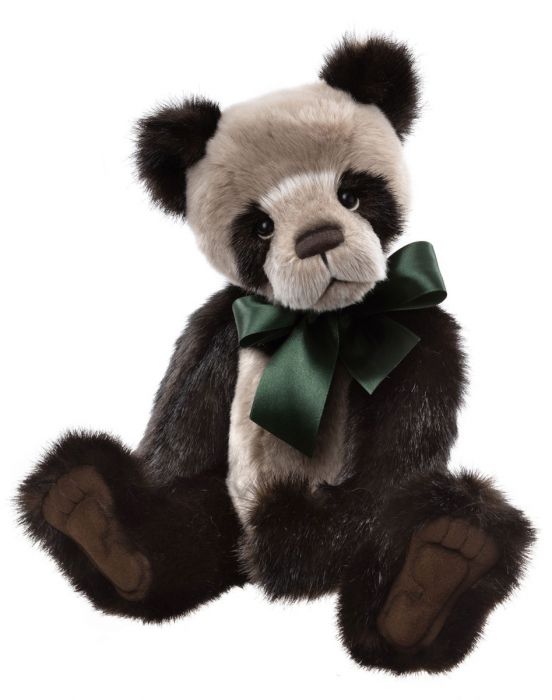 Botwood- 17" Black and Beige Panda w/ Green Bow by Charlie Bears