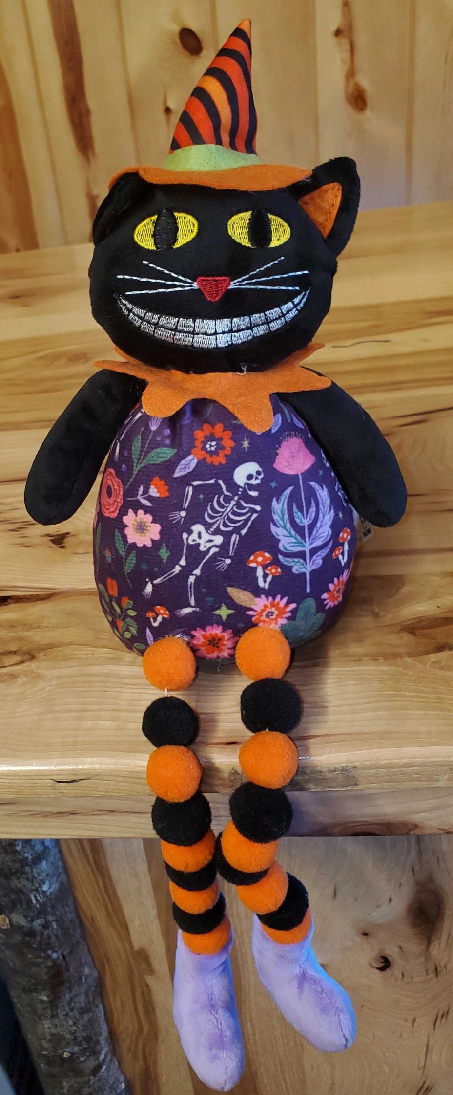 Halloween 17.5" Black Cat Plush w/Dangling Legs