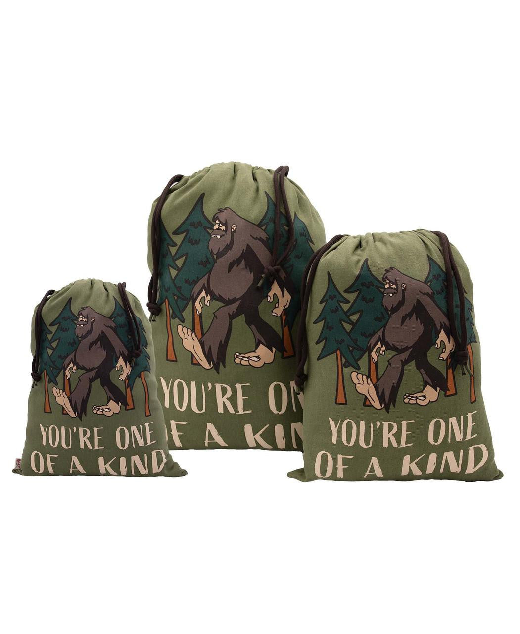 Set of 3 Rope Tie-String Cloth Bigfoot Gift Bags by LazyOne