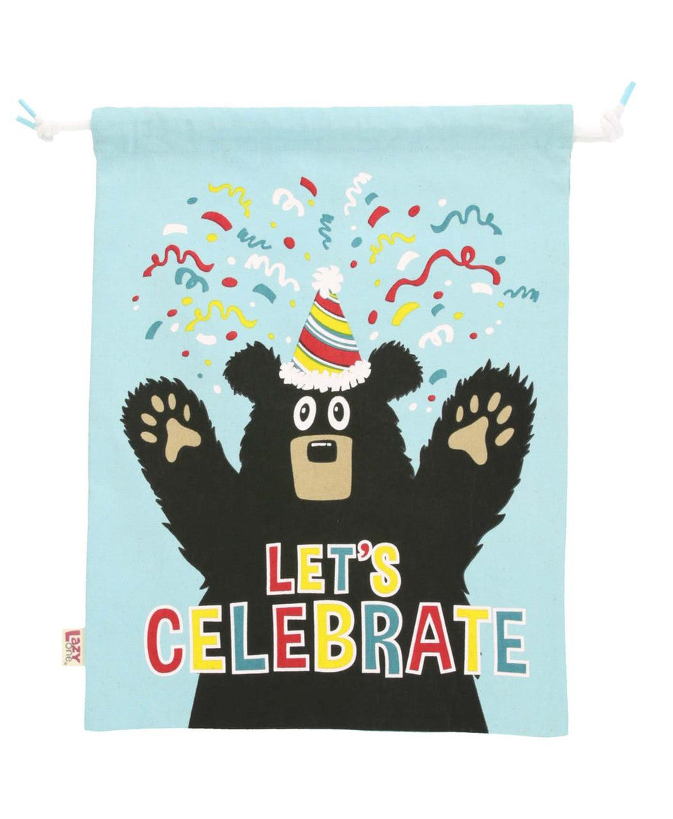 Set of 3 Rope Tie-String Cloth Birthday Bear Gift Bags by LazyOne