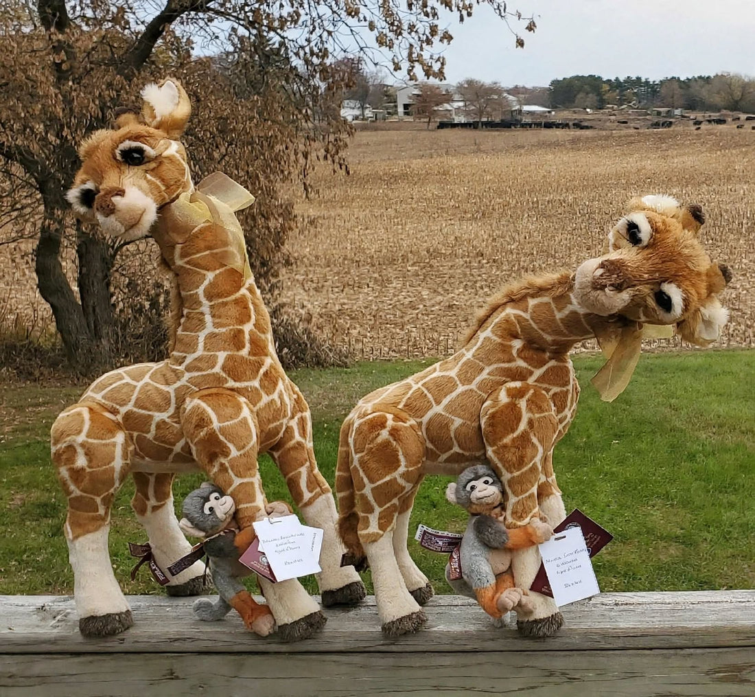 Mimosa & Africa - 25.5" Giraffe and 8" Monkey by Charlie Bears