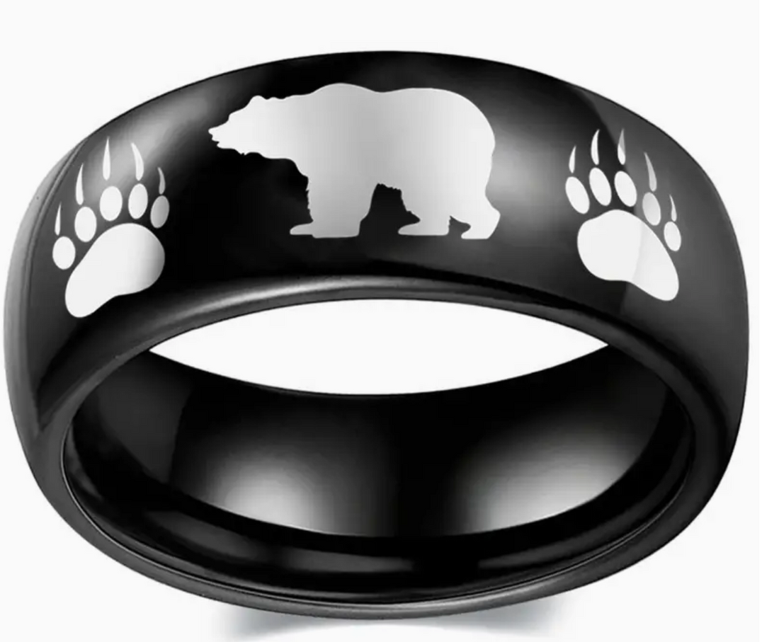 Stainless Steel Bear Ring - 8 mm Black or Silver Color
