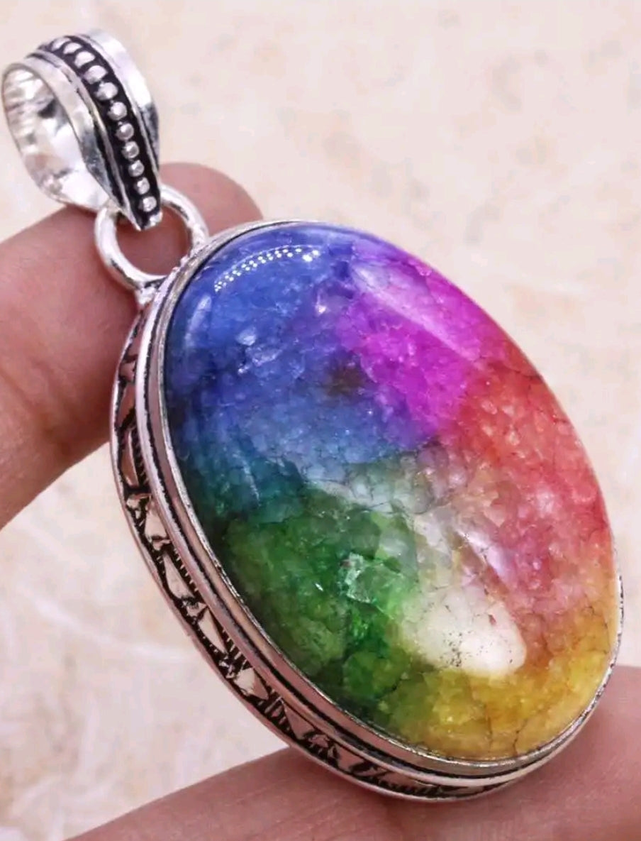Multi Solar Quartz Pendant  - 2" Gemstone on Cord and Gift-Boxed