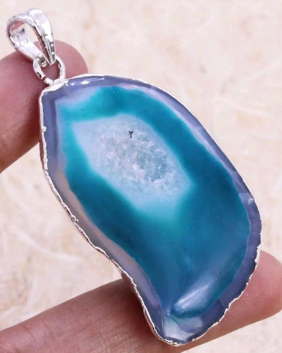 Slice Agate Pendant  - 2" Gemstone on Cord and Gift-Boxed