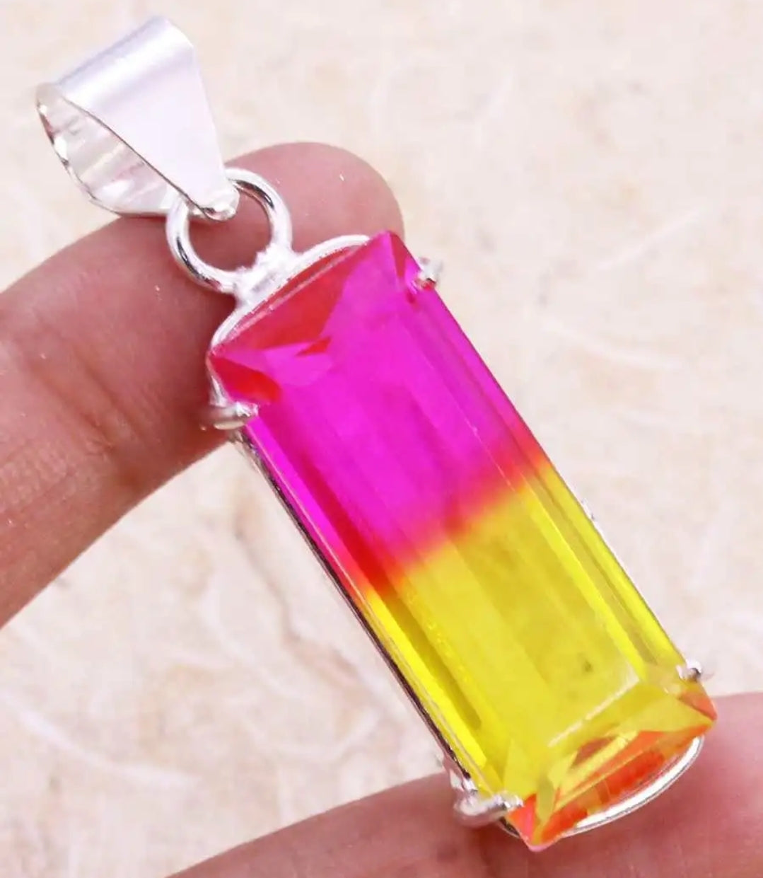 Yellow and Pink Bi-Color Tourmaline 2" Pendant on Chain and Gift-Boxed